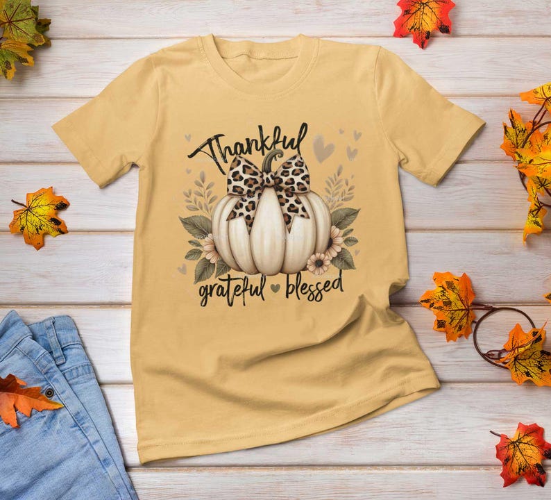 Tacksam, tacksam, välsignad, PNG, tacksam, PNG, Thanksgiving, Pumpa, Höstpumpor, Höst, Höst, Tröjdesign, Sublimering bild 4