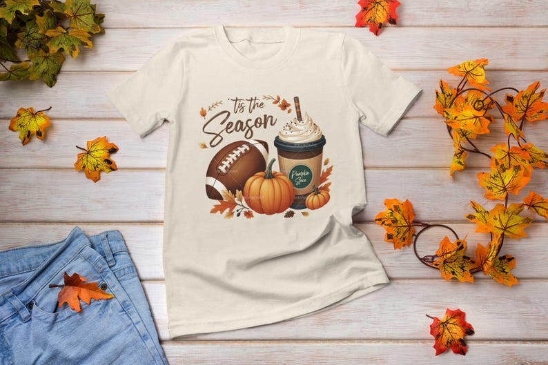 tis the season PNG, fall football PNG, football png, pumpkin png, fall png, fall shirt designs, thanksgiving png, latte png, sublimation image 3