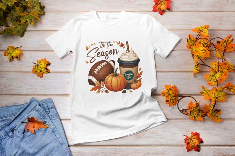 tis the season PNG, fall football PNG, football png, pumpkin png, fall png, fall shirt designs, thanksgiving png, latte png, sublimation image 2