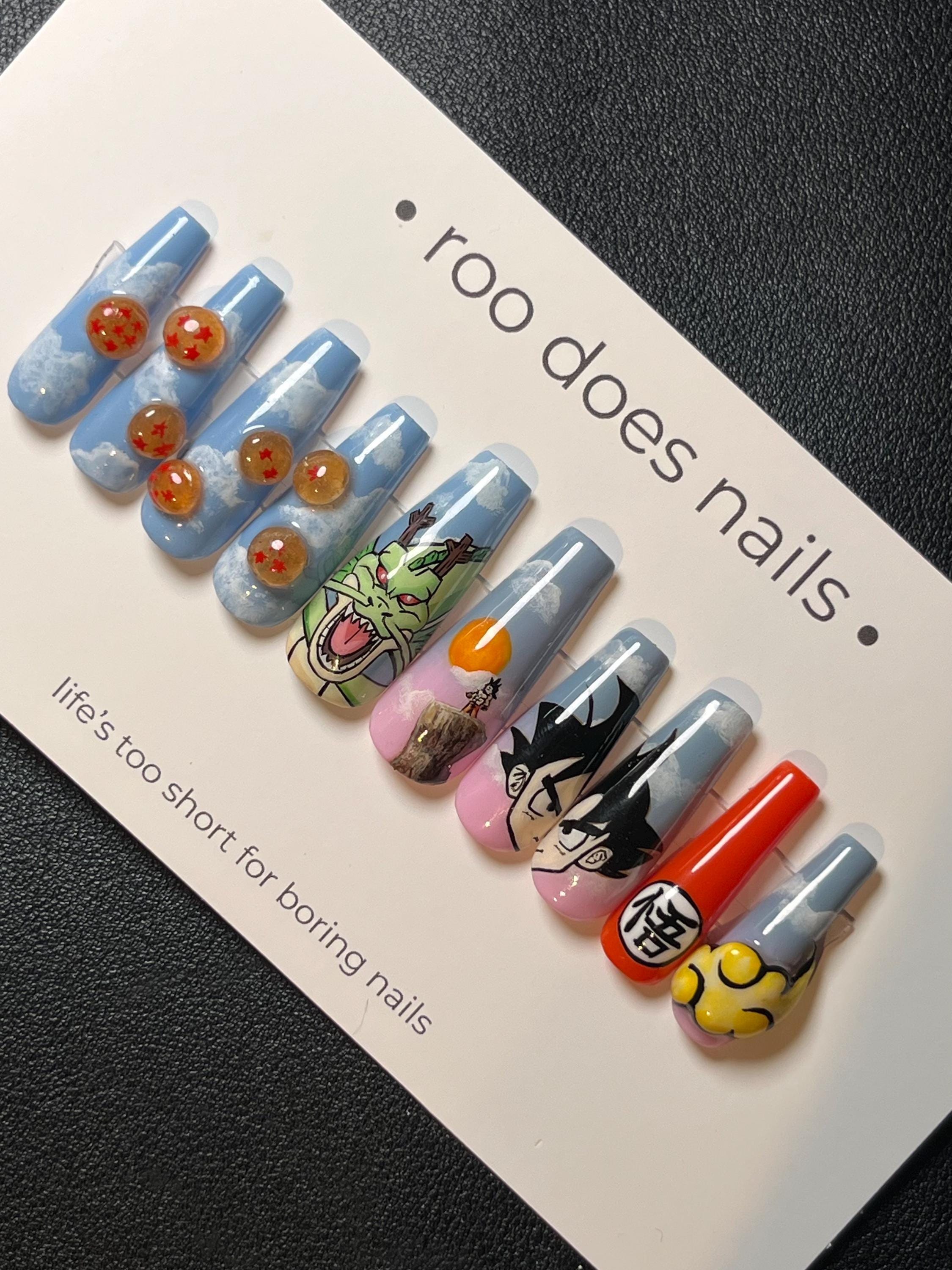 キャラクタープレスオンネイル Hand Painted Dragon Ball Z Press on Nails - One of a Kind 3D Nails