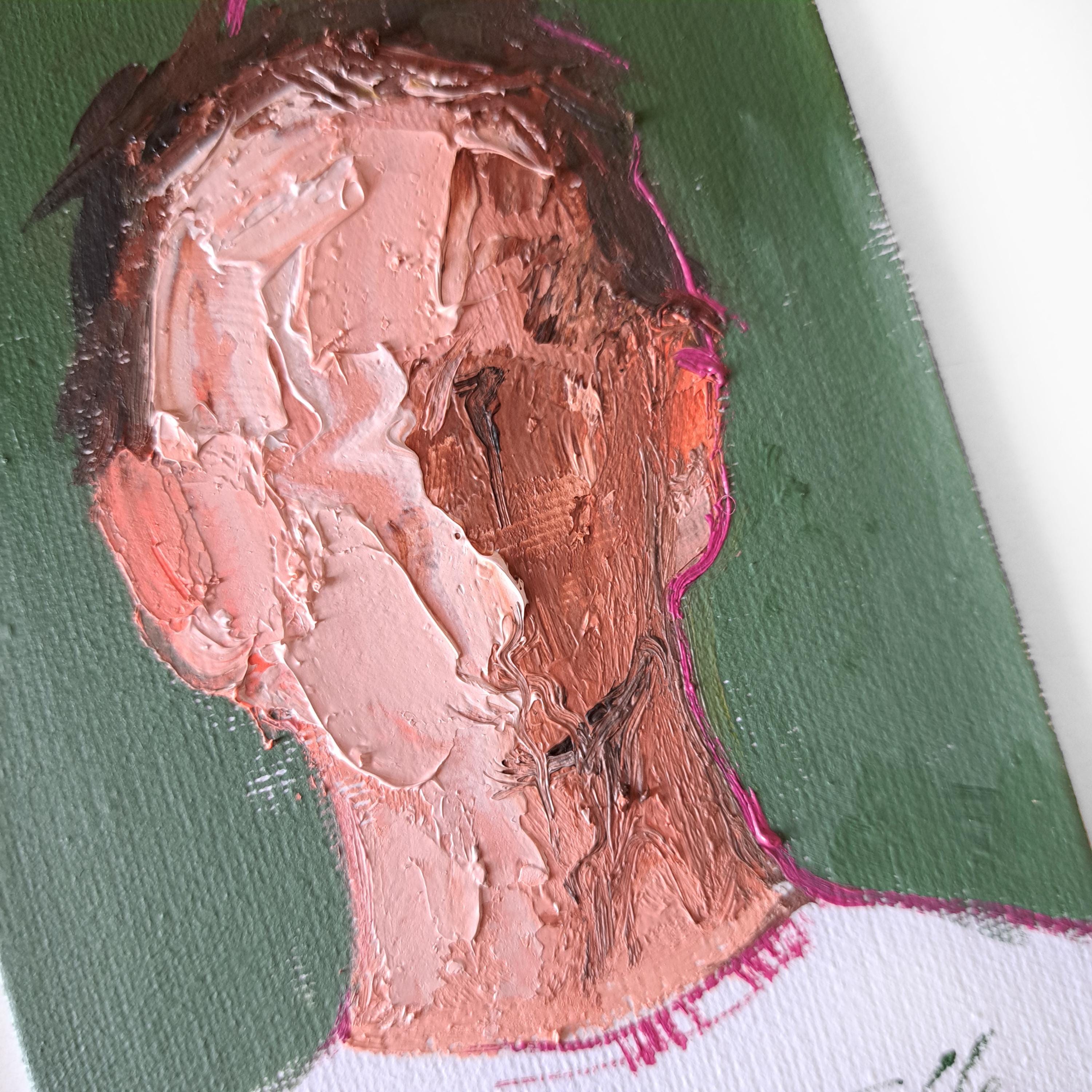 Men Portrait Surreal Oil Painting Original 4x4, Abstract Wall Art