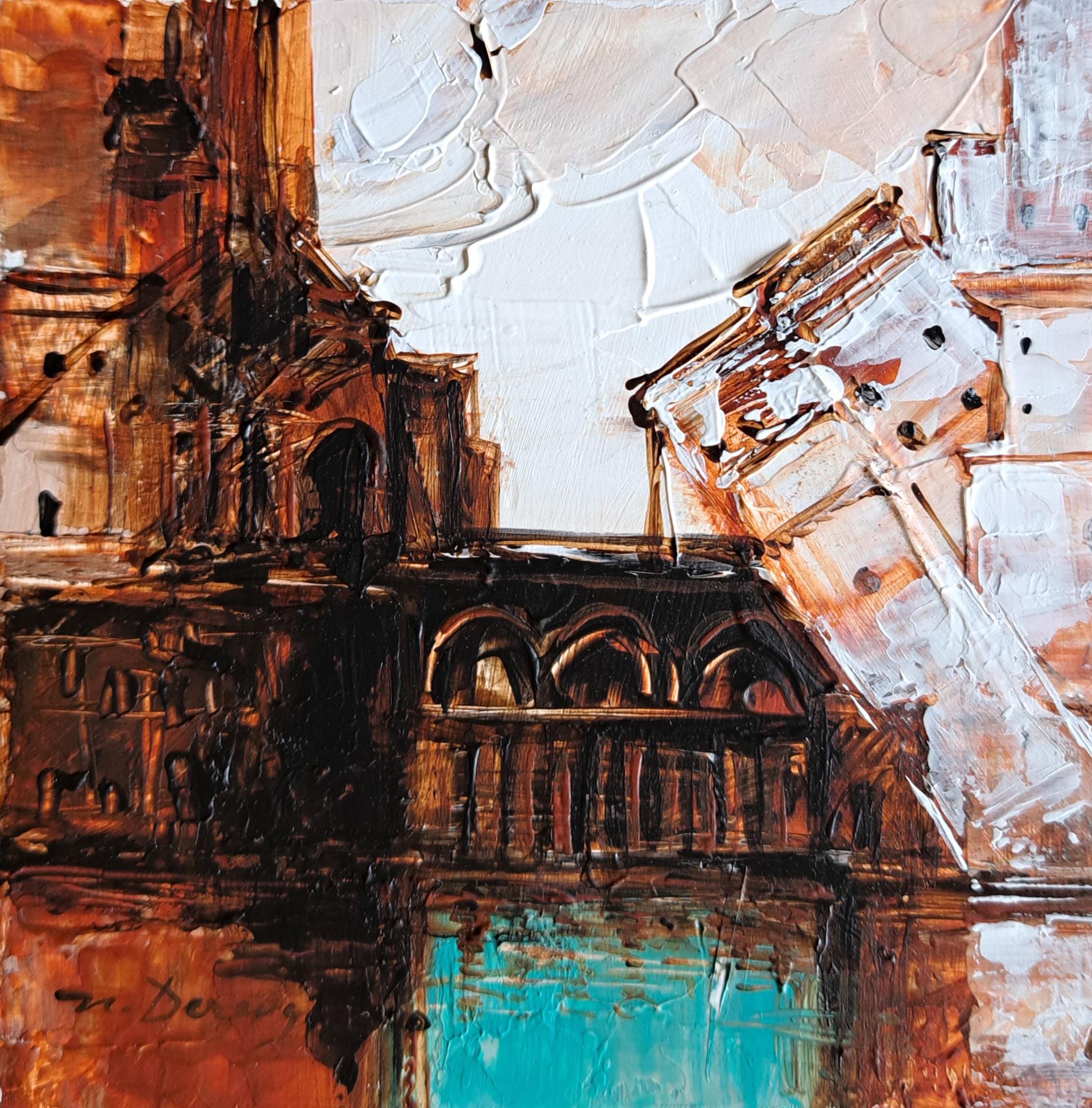 都市「絵画」 都市の絵画 オリジナル ブルー ウォールアート 都市の風景 小さな絵画