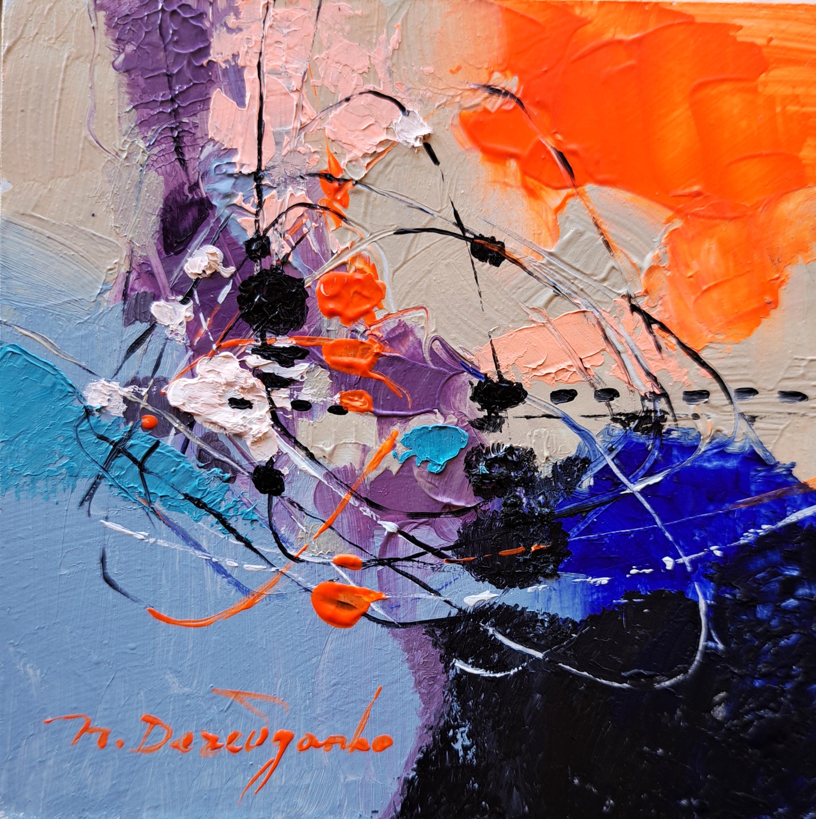 小さな絵画 4x4 抽象アートワーク オリジナルアクリル絵画 額入り