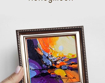 金色の絵画フレーム入り風景画オリジナルフレーム 4x4、抽象ミニ絵画