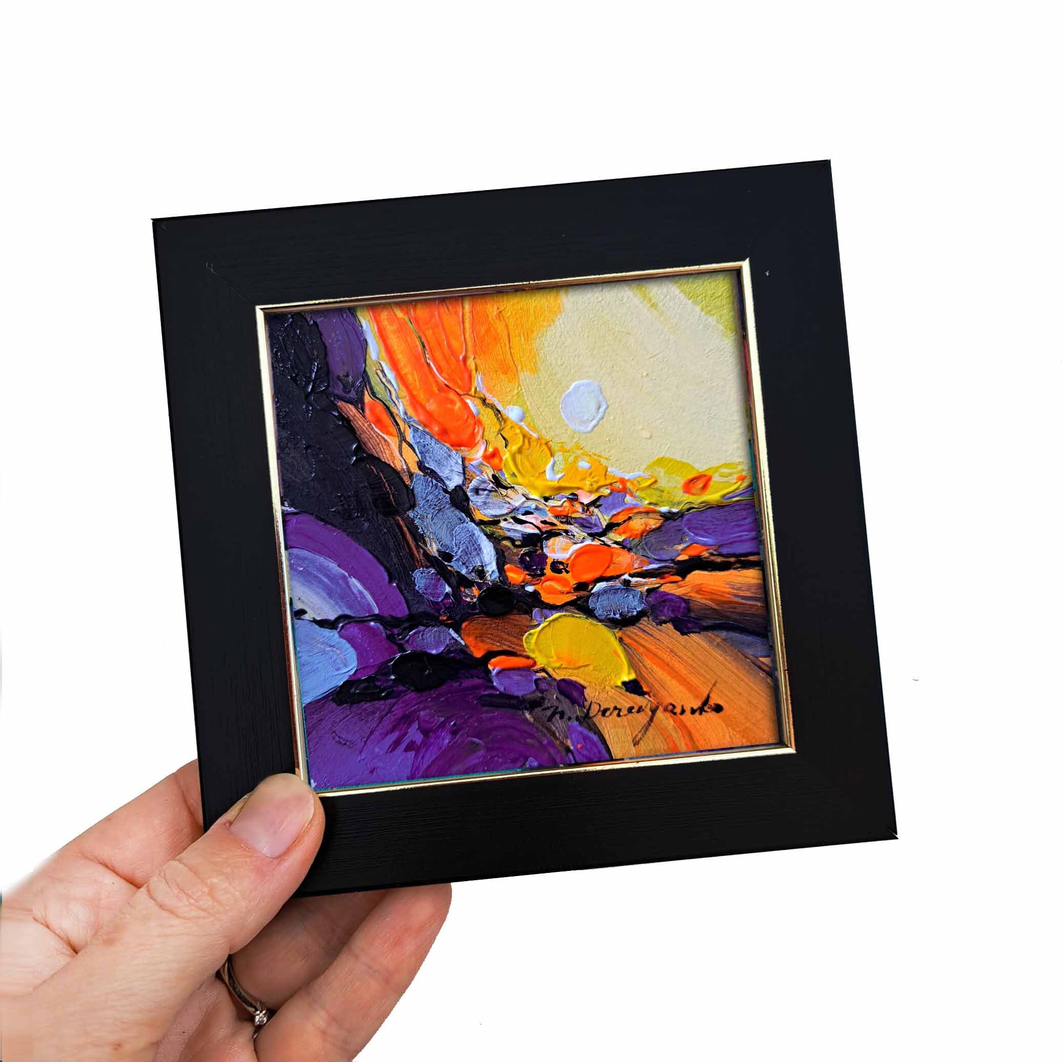 金色の絵画フレーム入り風景画オリジナルフレーム 4x4、抽象ミニ絵画