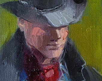 Cowboy oil painting original 4x6 inch