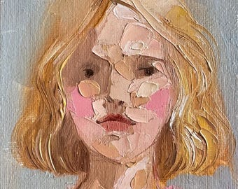Originales Ölgemälde eines Mädchens, 4 x 6 Zoll (ca. 10 x 15 cm), strukturierte Wandkunst, Dekoration für Frauen.