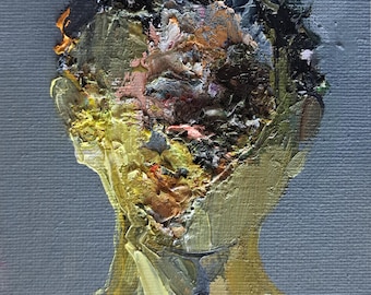 Porträt gesichtsloser Männer, surreales Ölgemälde, Original 4x6, moderne Kunst, kleine Wohndekoration, gerahmt