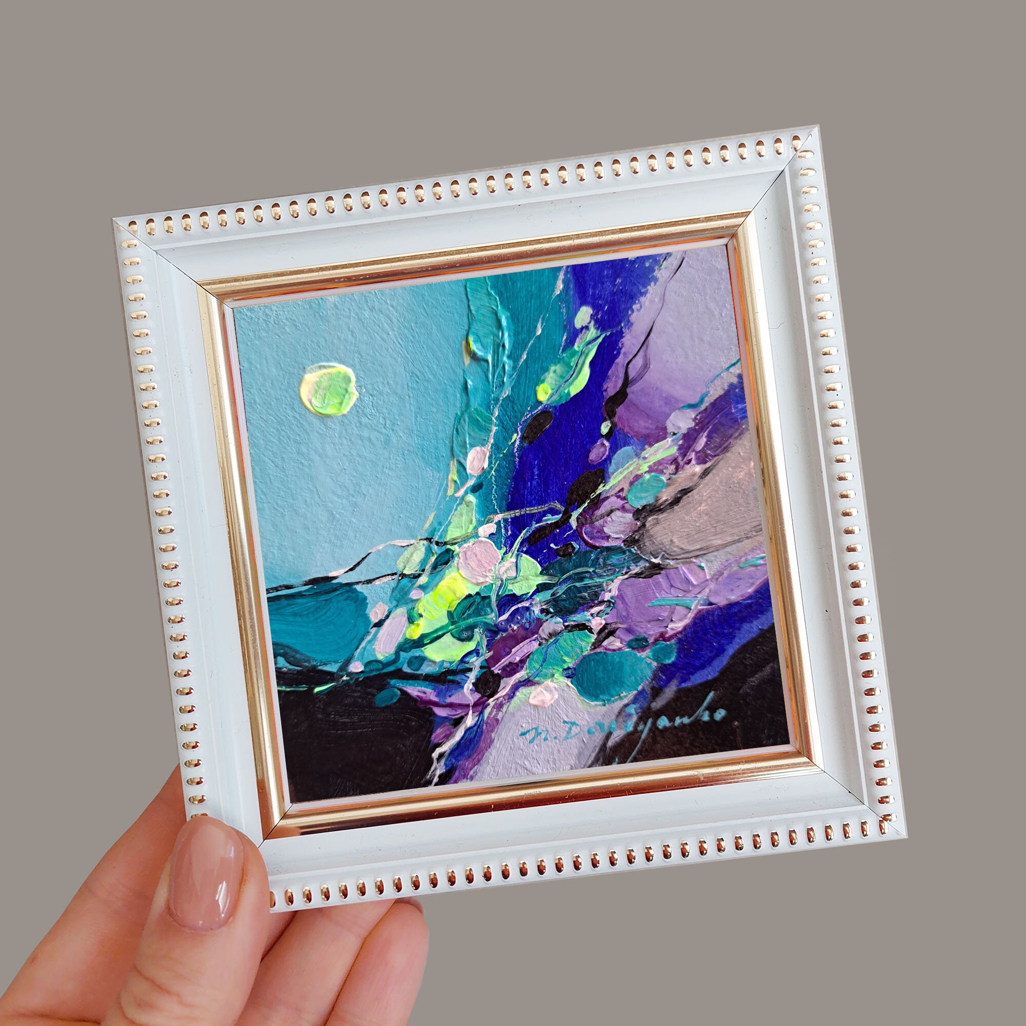 抽象アートワーク オリジナル アクリル絵画 フレーム入り 4x4、抽象