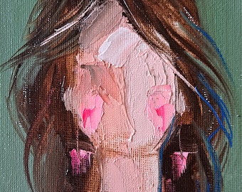 Original-Ölgemälde „Gesichtsloses Porträt einer Frau“, 4x6 Zoll, abstrakte Wandkunst, modernes Mädchenbild