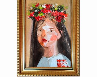 Porträt eines ukrainischen Mädchens, Original-Ölgemälde, 10 x 15 cm, abstrakte Wandkunst für Frauen