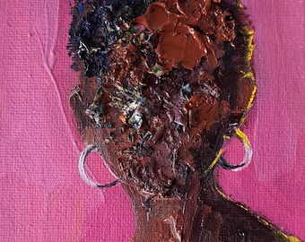 Gezichtsloos vrouwenportret, surrealistisch olieverfschilderij, origineel 4x4, abstracte muurkunst, meisje, moderne huisdecoratie, klein kunstlijstje, cadeau voor vrouwen