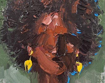 Porträt einer gesichtslosen schwarzen Frau, surreales Ölgemälde, Original 4x6, abstrakte Wandkunst, kleines Mädchen