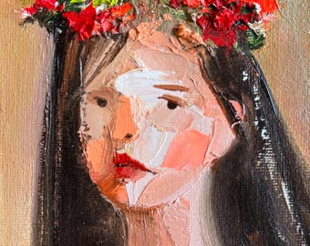 Porträt eines ukrainischen Mädchens, Original-Ölgemälde, 10 x 15 cm, abstrakte Wandkunst für Frauen