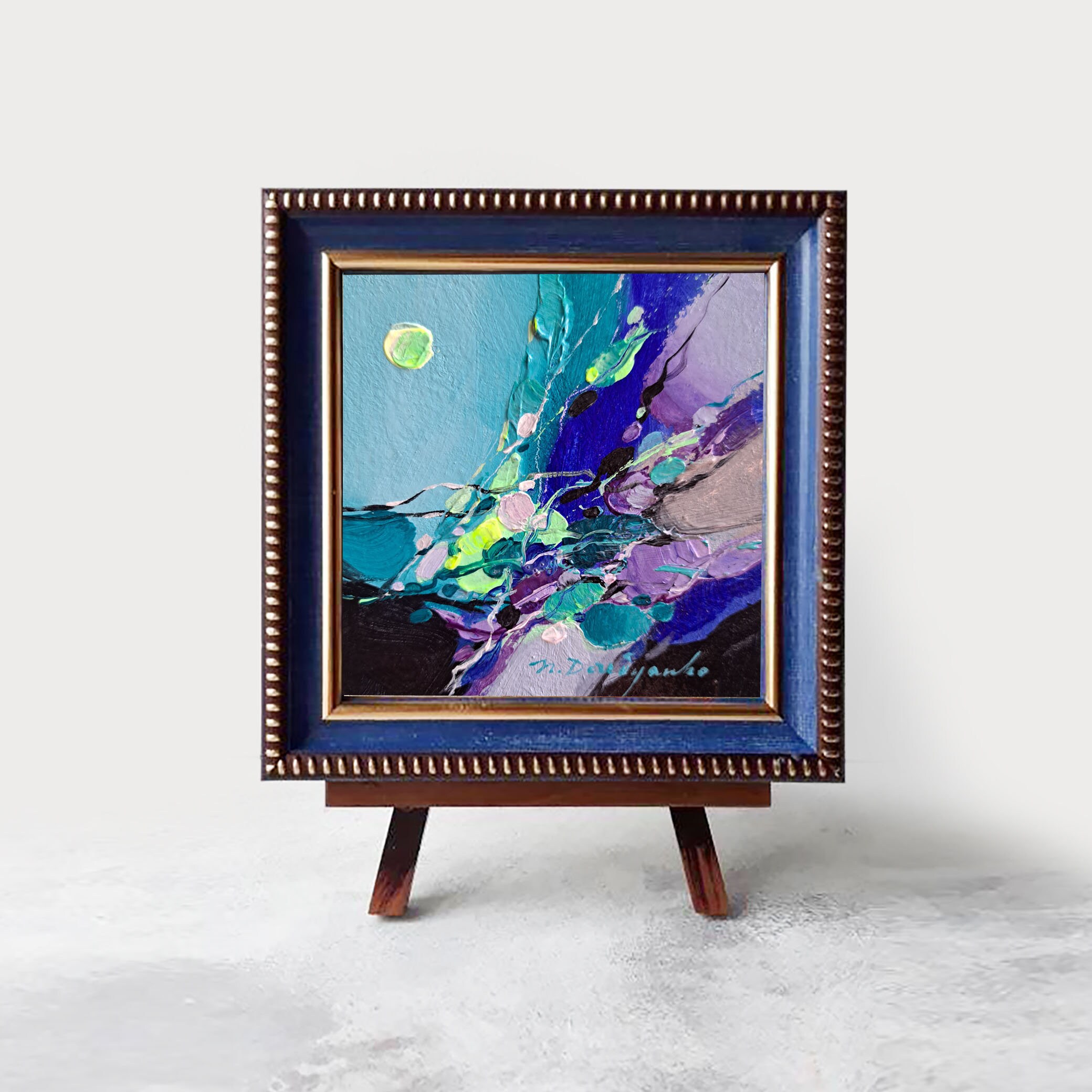 抽象アートワーク オリジナル アクリル絵画 フレーム入り 4x4、抽象