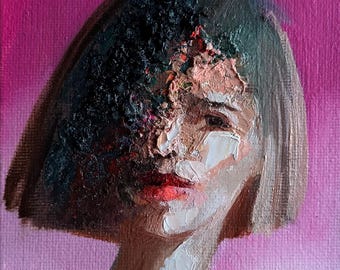 Originales Ölgemälde eines Frauenporträts (10 x 15 cm), abstrakte Wandkunst, moderne Dekoration für Ihr Zuhause