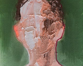 Surrealistisches Männerporträt, Original-Ölgemälde (4x4), abstrakte Wandkunst, moderne Wohndekoration, kleines Geschenk im Bilderrahmen für den besten Freund