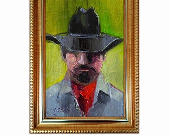 Cowboy oil painting original 4 x 6 inch