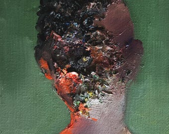 Porträt eines jungen Mannes ohne Gesicht, surreales Ölgemälde, Original 4x6, abstrakte Personen-Wandkunst, moderne Wohndekoration, kleiner Kunstrahmen, Geschenk für den besten Freund