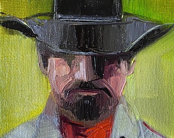 Cowboy oil painting original 4 x 6 inch