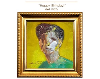 Originales, strukturiertes Ölgemälde „Porträt ohne Gesicht“, 10 x 10 cm, Kunstgeschenk für Männer zum Geburtstag