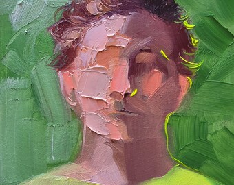 Porträt ohne Gesicht, strukturiertes Ölgemälde, Original, 10 x 10 cm, Wanddekoration für Männer