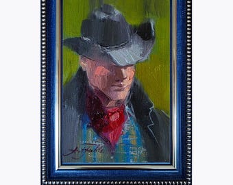 Cowboy oil painting original 4 x 6 inch