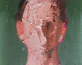 Surrealistisches Männerporträt, Original-Ölgemälde (4x4), abstrakte Wandkunst, moderne Wohndekoration, kleines Geschenk im Bilderrahmen für den besten Freund