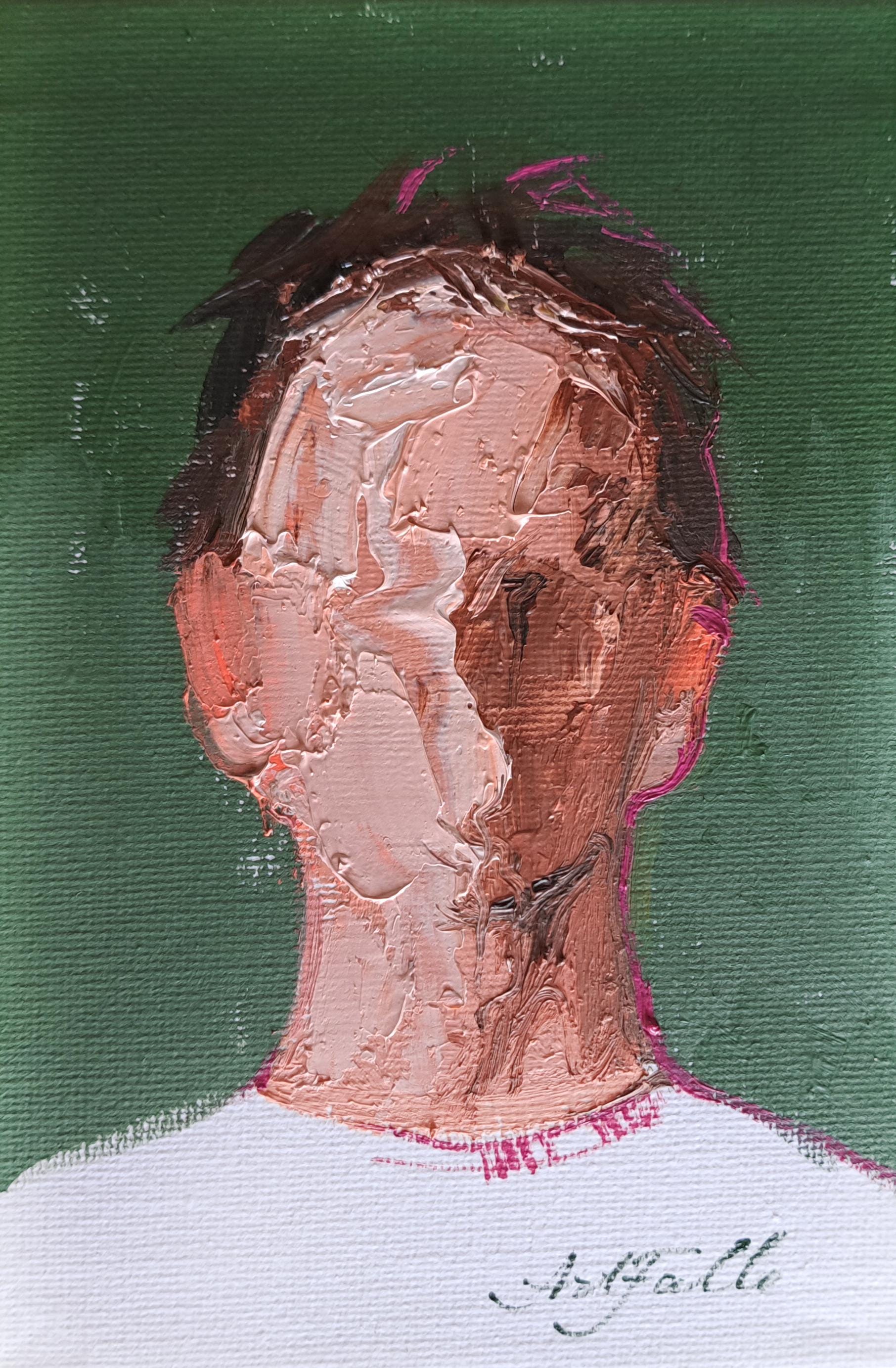 Men Portrait Surreal Oil Painting Original 4x4, Abstract Wall Art