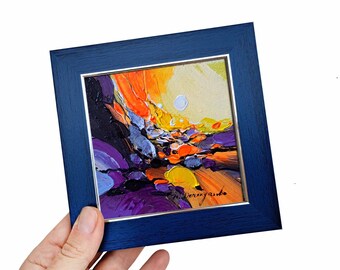 金色の絵画フレーム入り風景画オリジナルフレーム 4x4、抽象ミニ絵画