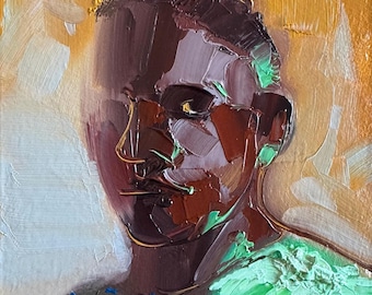 Originales, strukturiertes Ölgemälde im Format 4x4, Männerporträt, zeitgenössische Kunst, Wanddekoration für schwarze Männer