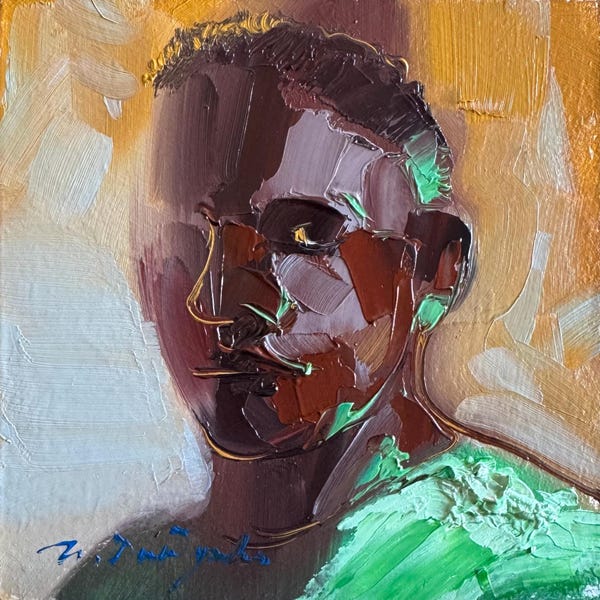 Men portrait textured oil painting original 4x4