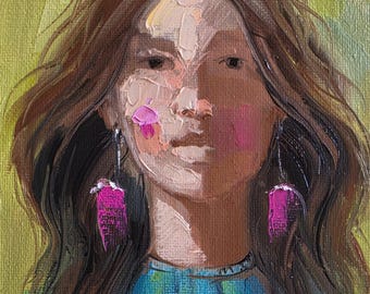 Women Portrait Oil Painting Original 5 x 7 inch, Abstract Person Art