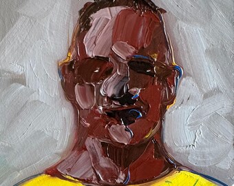 Originales, strukturiertes Ölgemälde im Format 4x4, Männerporträt, zeitgenössische Kunst, Wanddekoration für schwarze Männer