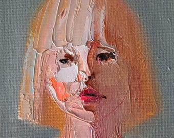 Surrealistisches Ölgemälde, Original, 4x6 Zoll, gesichtsloses Frauenporträt, abstrakte Wandkunst, Mädchen, Dame in Rot