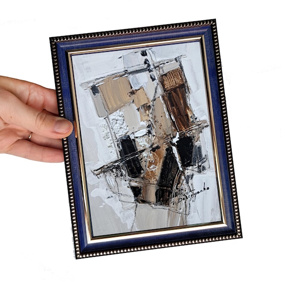 茶色のアートワーク抽象絵画オリジナル フレーム 7x5、小さな絵画抽象