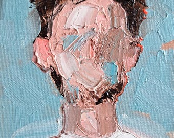 Porträt gesichtsloser Männer, surreales Ölgemälde, Original 4x6, moderne Kunst, kleine Wohndekoration, gerahmt
