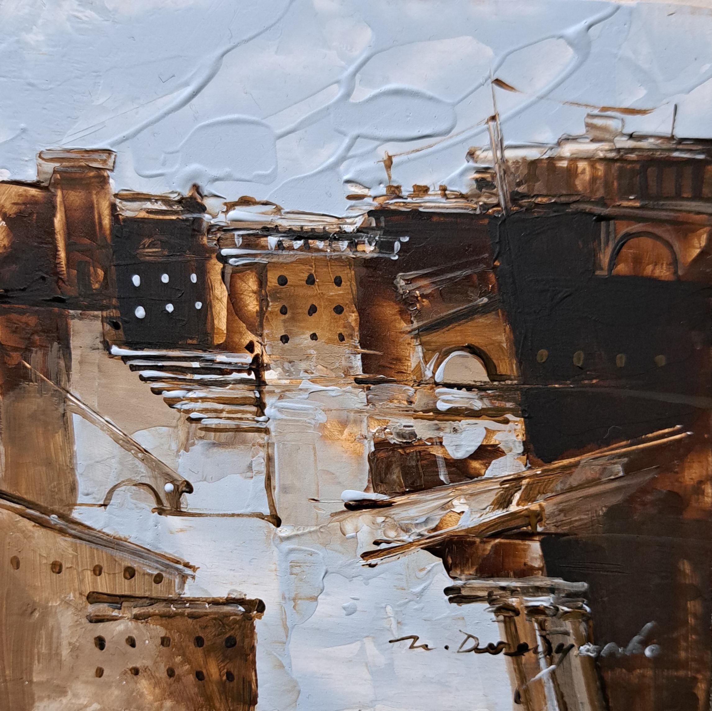 都市「絵画」 都市の絵画 オリジナル ブルー ウォールアート 都市の風景 小さな絵画