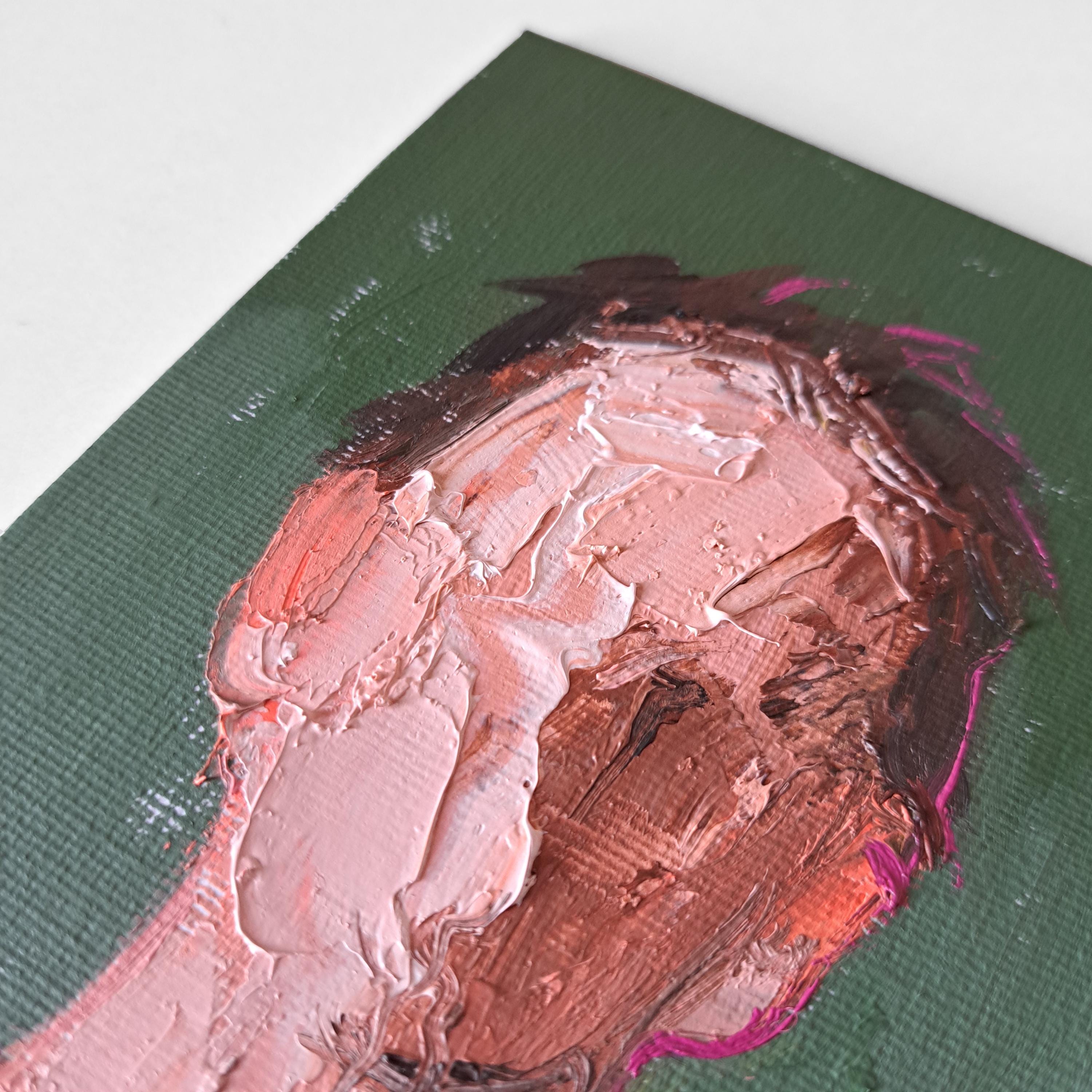 Men Portrait Surreal Oil Painting Original 4x4, Abstract Wall Art