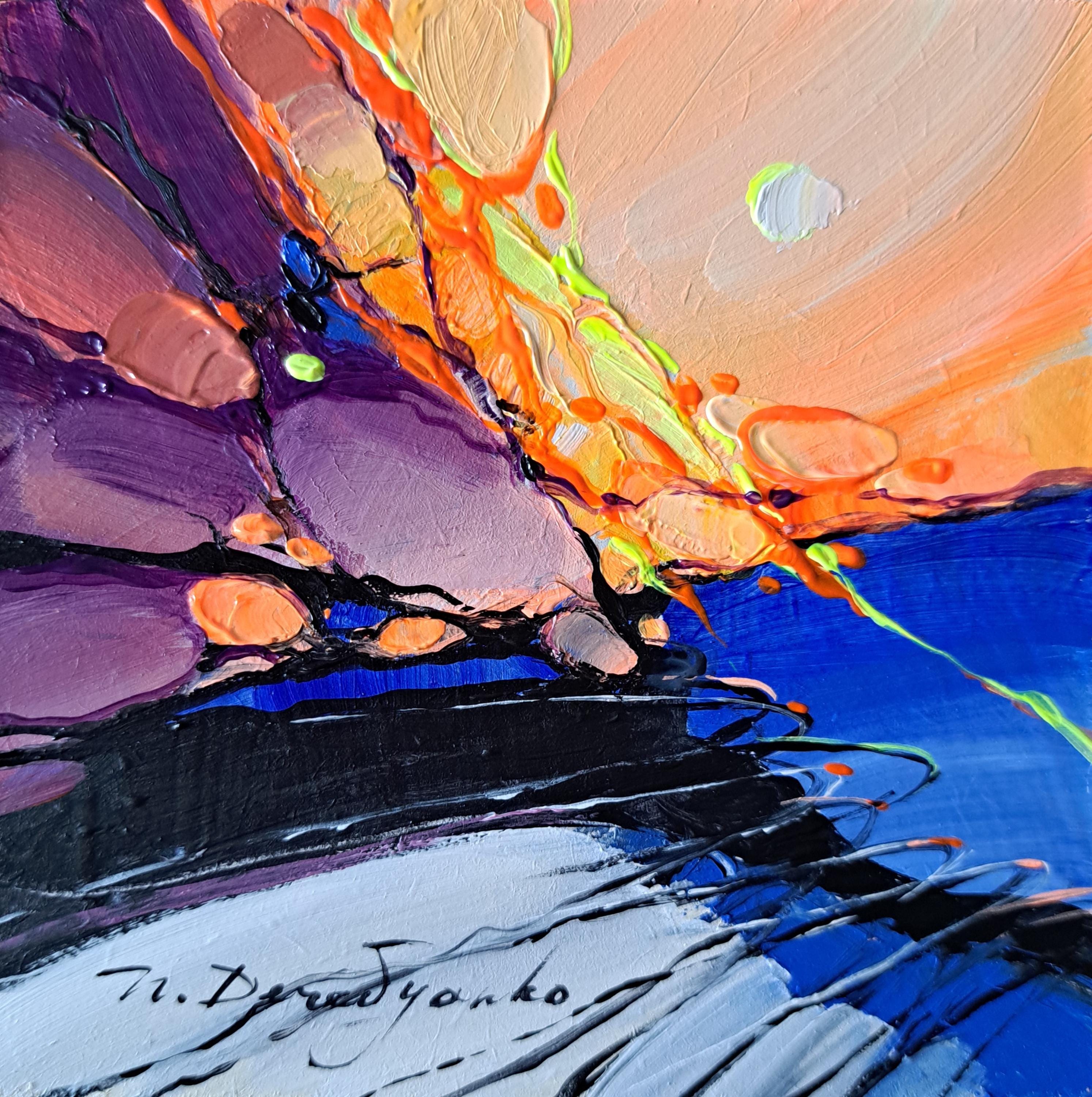 小さな絵画オリジナルゴールド絵画フレーム 4x4、アート抽象風景