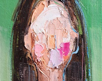 Frauenporträt ohne Gesicht, Original-Ölgemälde, 10 x 15 cm, abstrakte Wandkunst, modernes Mädchenbild