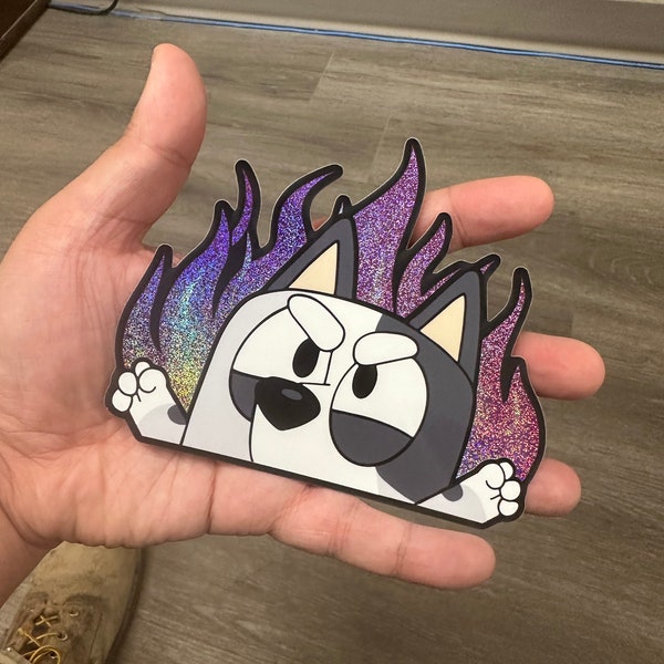 Muffins glittery peeker flame dog| family peeker stickers | Funny decal | Truck decal | car window sticker decal| blue dog stickers