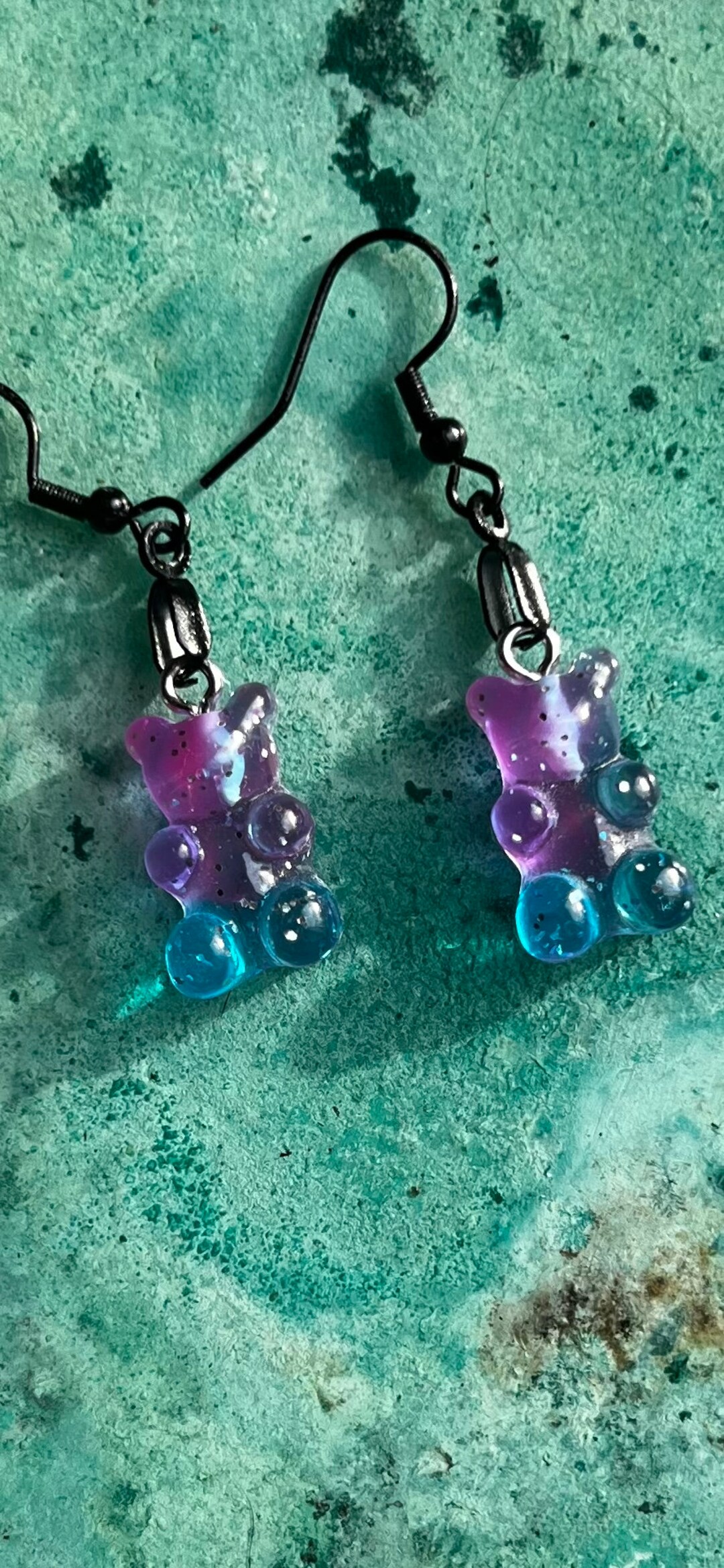 Gummy Bear Earrings, Gummy Bear Gradient Glitter Resin Dangle Earrings, Cute Earrings
