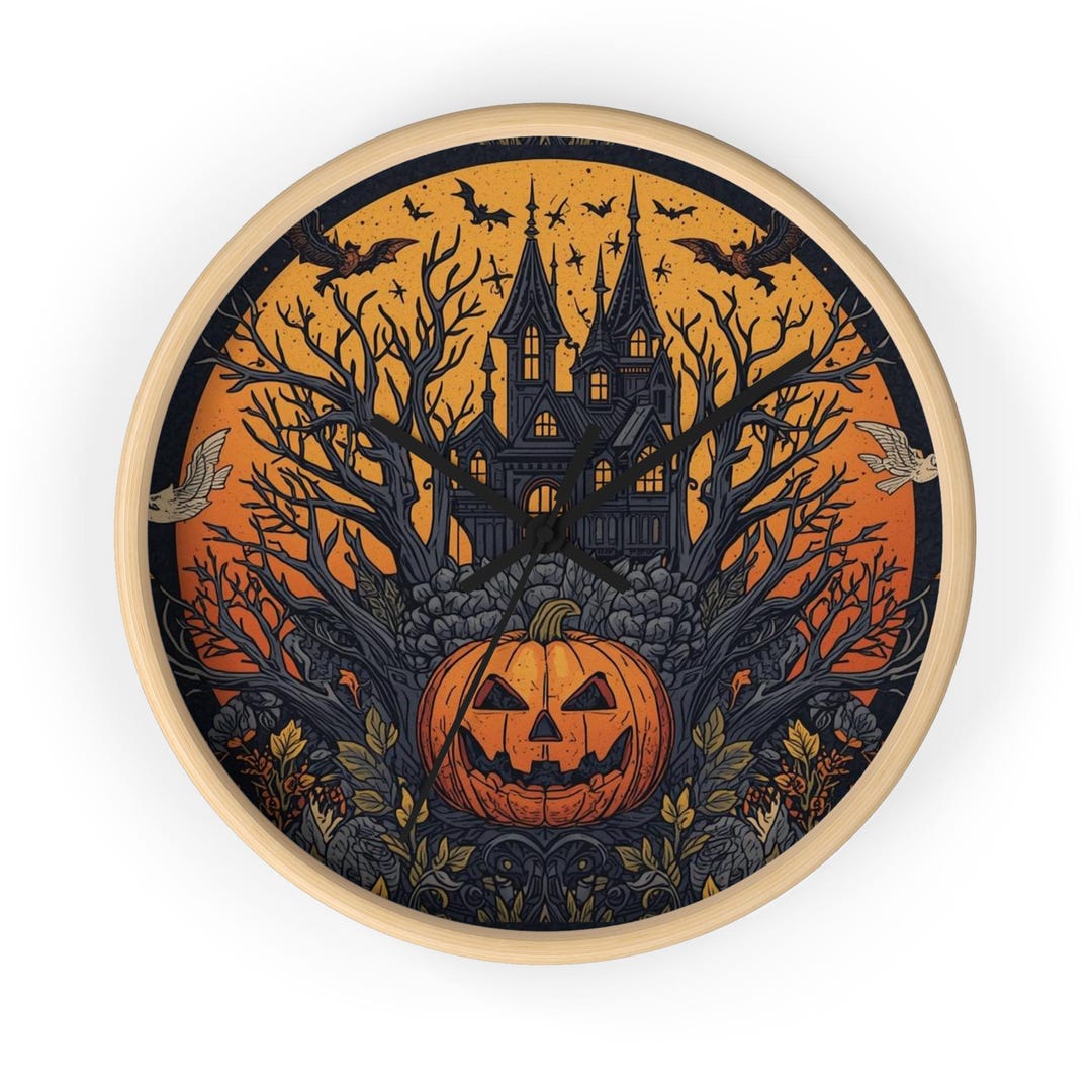 Halloween Wall Clock, Spooky Decor for Autumn, Pumpkin Design, Haunted ...
