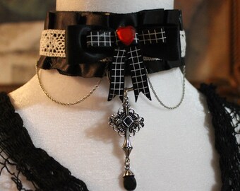 Black and White Gothic Cross Choker