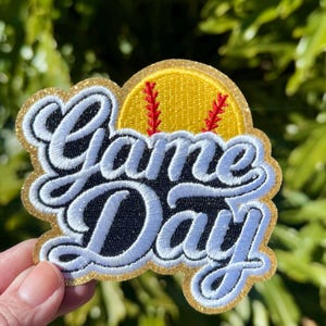 Softball Patch, Game Day Patch. Trucker Hat Patch, Glitter Patch, Iron On Patch, Sports Patch, Patch for Hat, DIY, embroidered  Patch