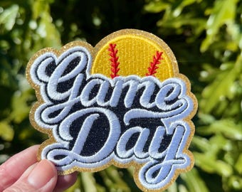Softball Game Day Patch: Glitter Embroidered Iron-On Patch