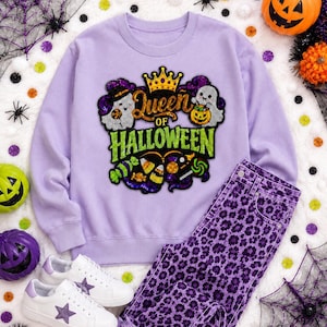 Toppa con paillettes "Regina di Halloween": applicazione da 28 cm, design spettrale.