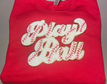 Play Ball - Patch de beisebol em chenille para passar a ferro - 11 polegadas