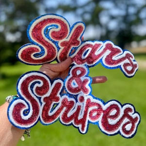 Sequin Stars and Stripes Patch: Patriotic Iron-On Applique (11x9 inches